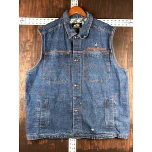 Johnny Blaze Denim Jean Motorcycle Vest Vintage Y2K‎ 2000s Blue Orange Mens 2XL